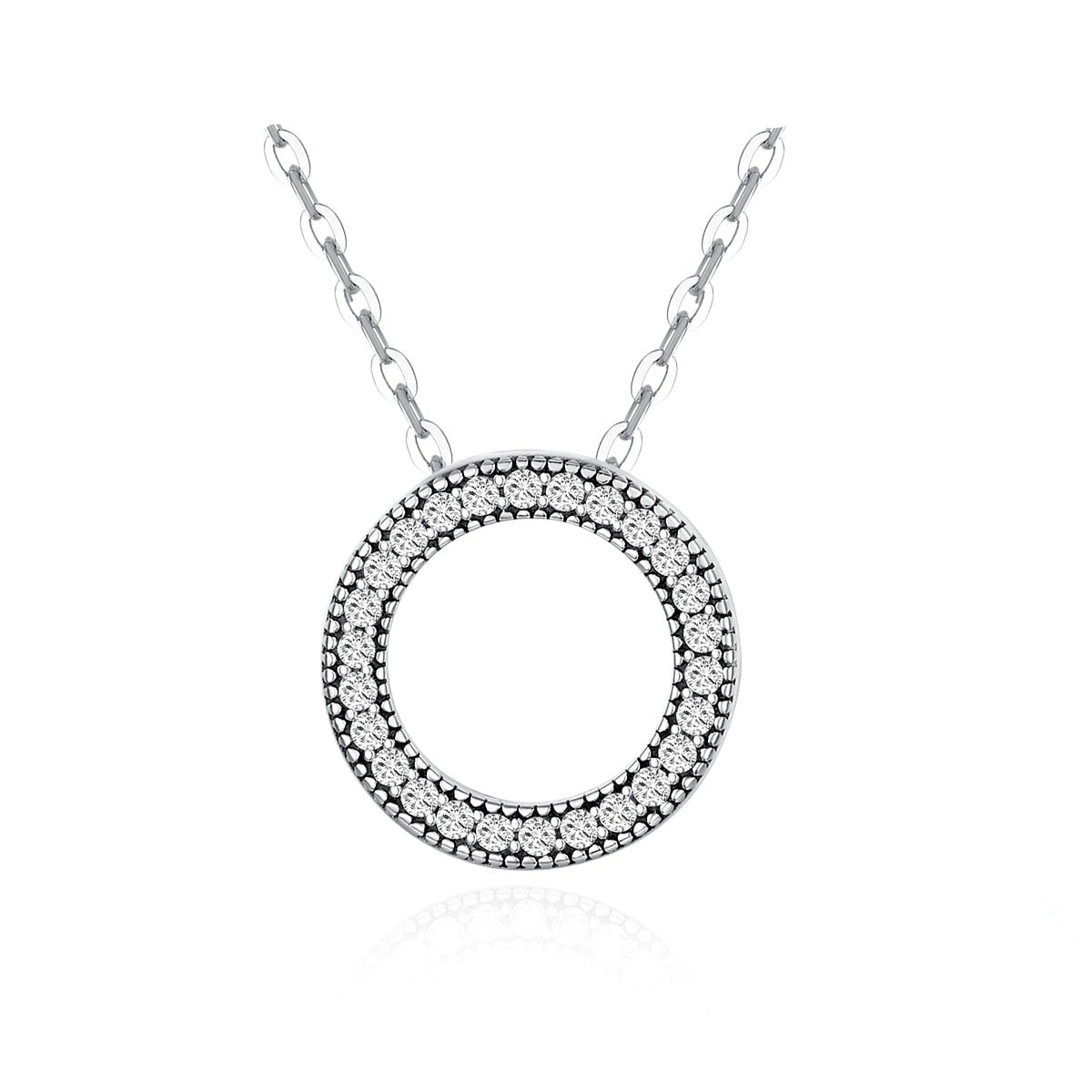 Colar em Prata 925 Circulo Cravejado Corações