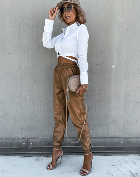 Calça Jogger de Courino com Bolsos Laterais