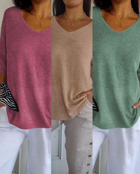 Kit 3 Blusas Luna® em Malha Leve – Decote V Elegante